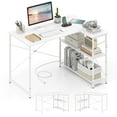 thumbnail image 1 of Costway L-Shaped Computer Desk with Power Outlets Adjustable shelf Heavy-Duty Metal Frame White, 1 of 10