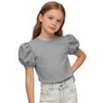 thumbnail image 4 of Girls Cute Puff Short Sleeve Shirts Kids Summer Casual Crewneck Solid Color Blouse Tops 2026 Fashion Tunic Tees 5-15Y, 4 of 6