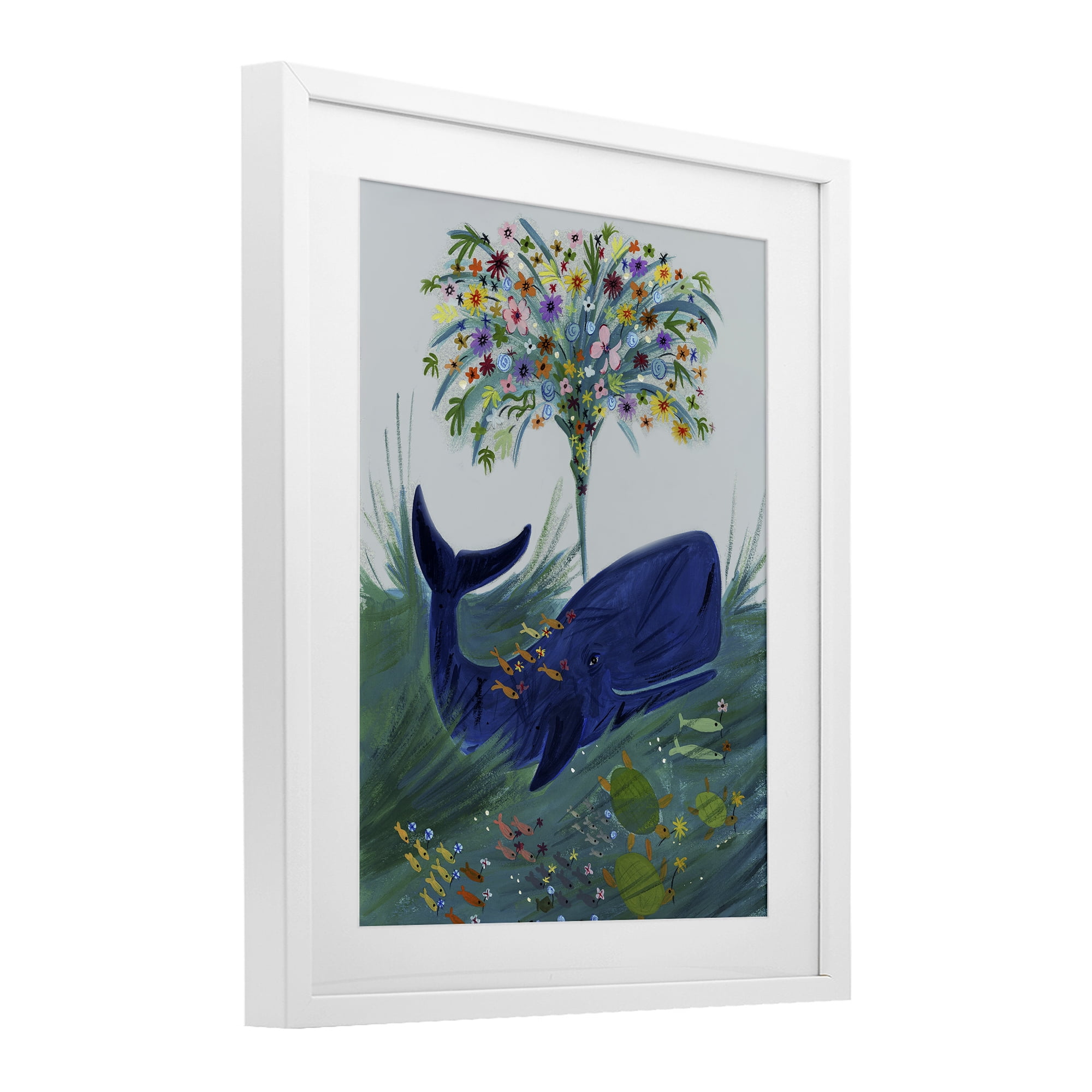 Stupell Industries A Flowery Whale White Framed Print Under Glass, design by Kay Widdowson