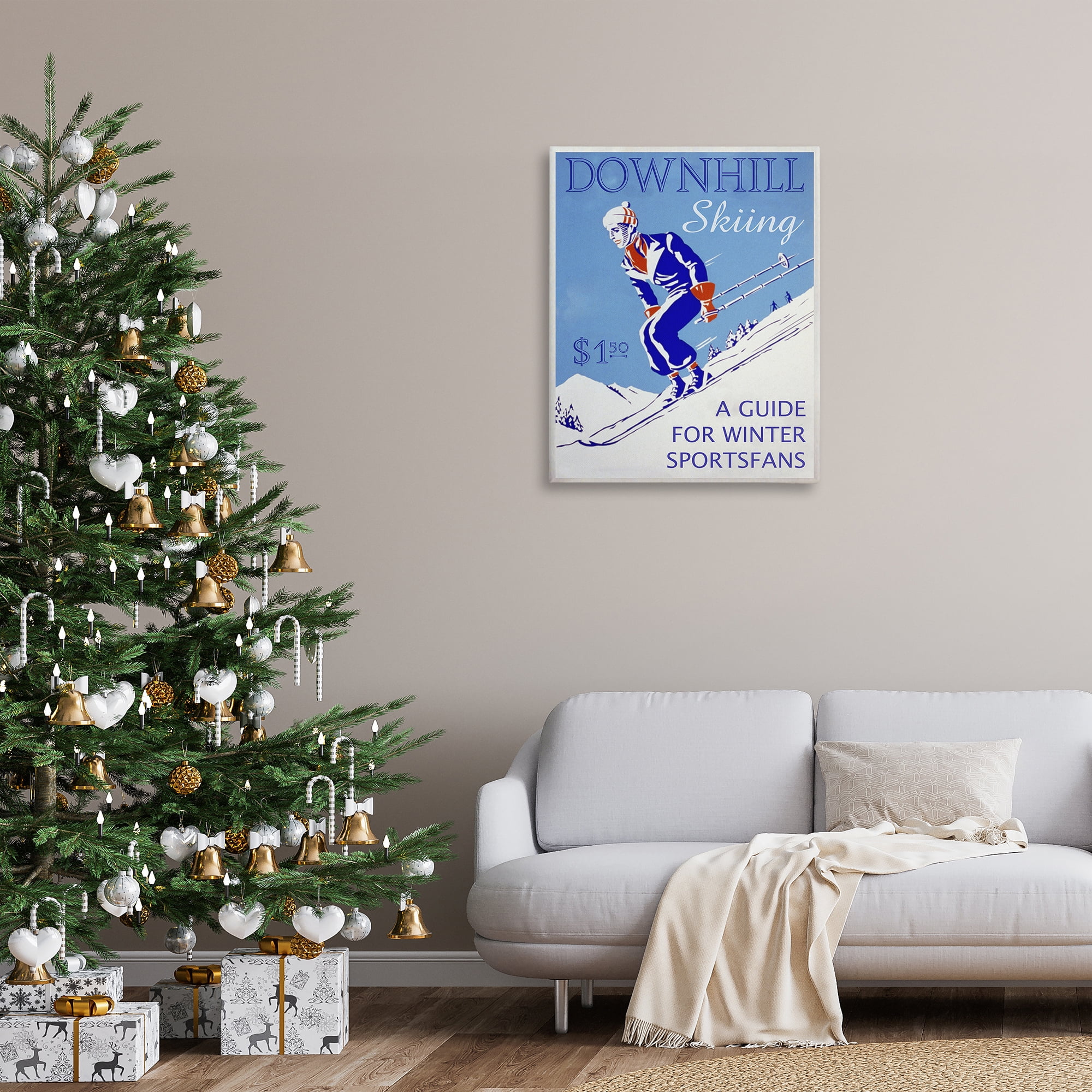 Stupell Industries Vintage Downhill Skiing Sports Painting Gallery Wrapped Canvas Art Prints Wall Art, 30 x 40