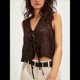 thumbnail image 5 of Chaleco con Lazo Frontal para Mujer, Camiseta Sin Mangas con Bordado Floral Y2K, Cuello en V, Top Corto, Lindas Camisetas para Salir. Negro M, 5 of 8