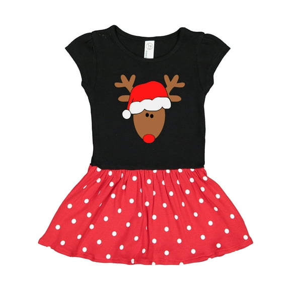 Inktastic Christmas Cute Reindeer in Santa Hat Gift Toddler Girl Dress