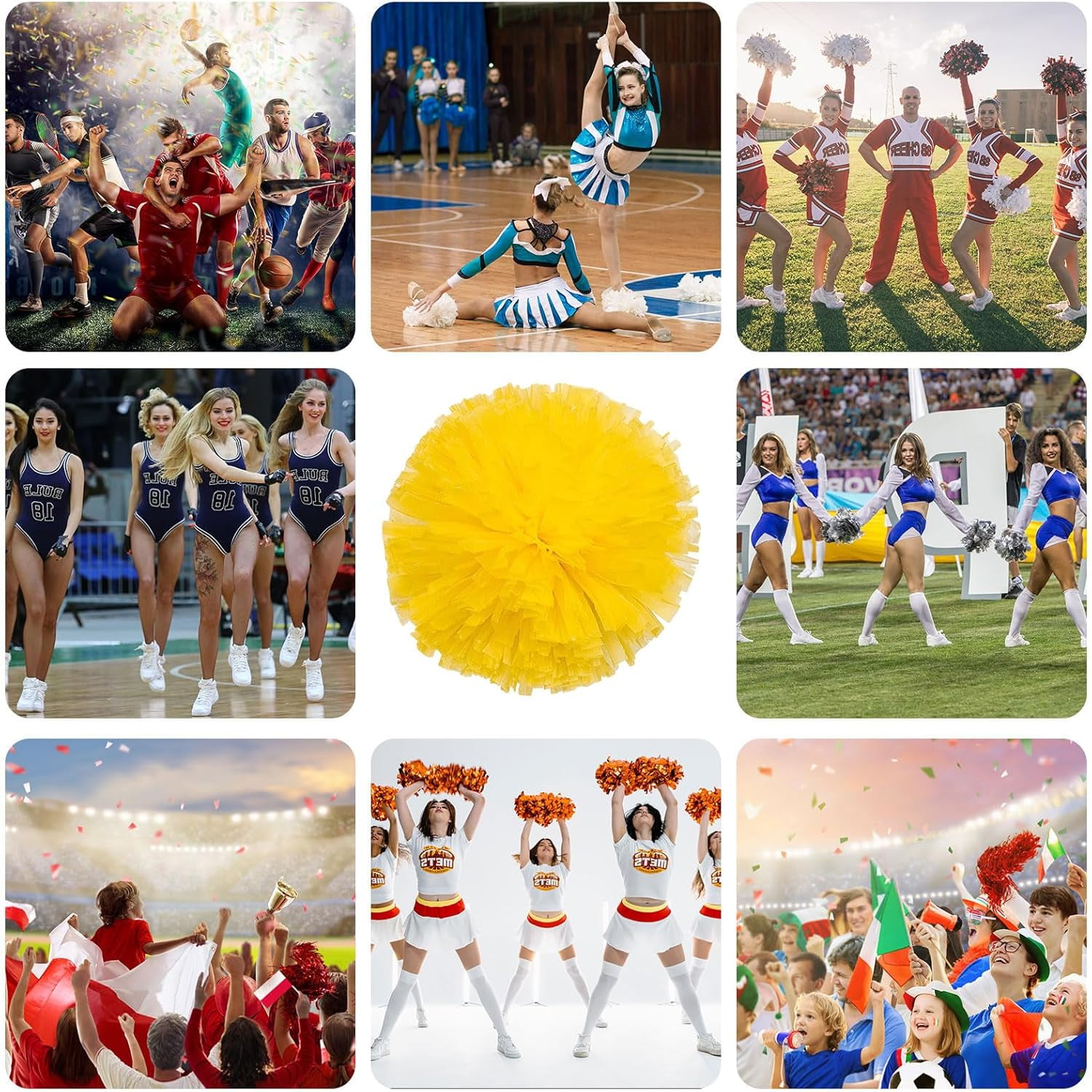 12 PCS pom poms Cheerleading,13.8inch Sports Team Spirits Cheering Squad Dance Training with Handle Rings