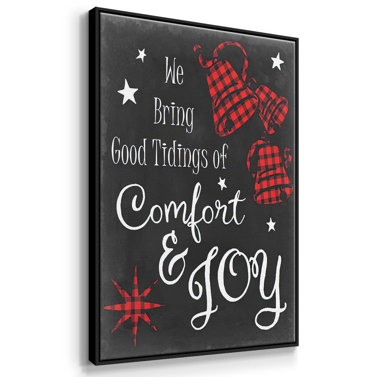 Comfort and Joy in Red - Framed Gallery Wrapped Holiday Canvas - 27 x 41 - Black Frame