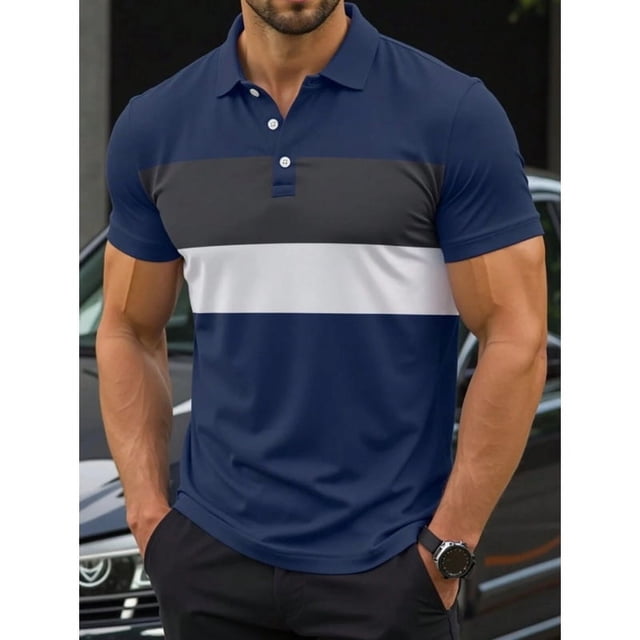 3D Printed Short Sleeve, Buttons Men's POLO Shirt Color Figure Men's Spring And Summer Street Laps T-Shirt