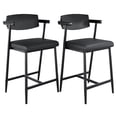 thumbnail image 1 of Juego de 2 Bancos para Barra con Respaldo de Madera - Asiento Ancho Tapizado, Reposapiés Ergonómico y Estructura Metálica Duradera - Altura de Mostrador 66 cm - Color Negro, 1 of 8
