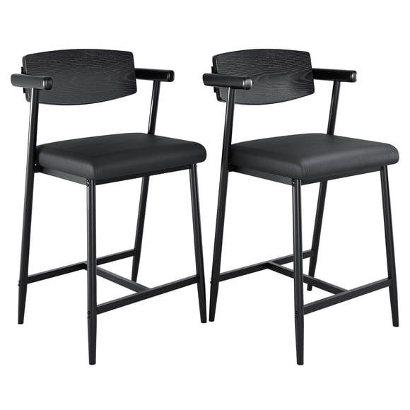 Yeshouse Taburetes de bar con reposabrazos, respaldo ergonómico y reposapiés, sillas de bar modernas tapizadas, estructura de metal resistente y cuero sintético para isla de cocina y bar en casa