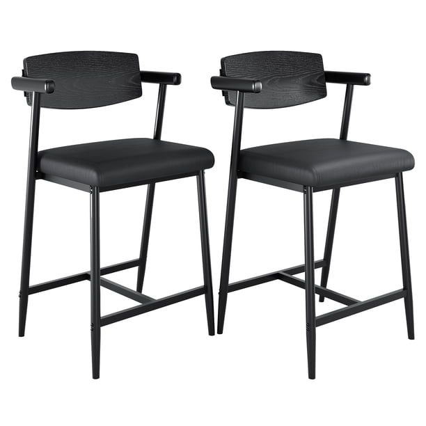 QinaQin Bancos de bar con descansabrazos, respaldo ergonómico y reposapiés, estructura metálica resistente y tapizado tipo piel para cocina o bar