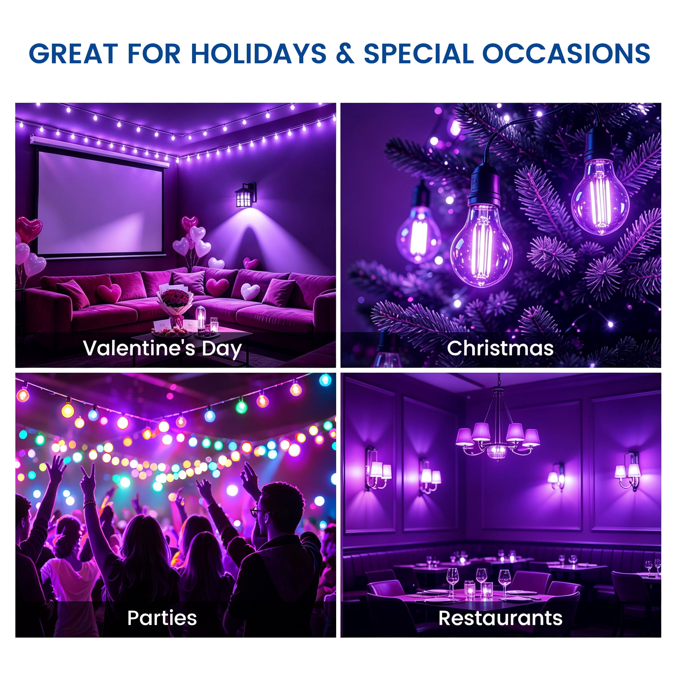 Great Value LED Violet Color Light Bulb, A19, E26 Medium Base, 7.5 Watts, Non-Dimmable, 2-Pack