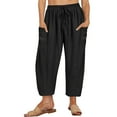 thumbnail image 2 of Ofertas de Hoy en Liquidación, lcziwo Loose Fit Capris Pants for Women Summer Casual Drawstring Lantern Beach Pants Vacation Linen Cropped Trousers with Pockets Black XXL, 2 of 9