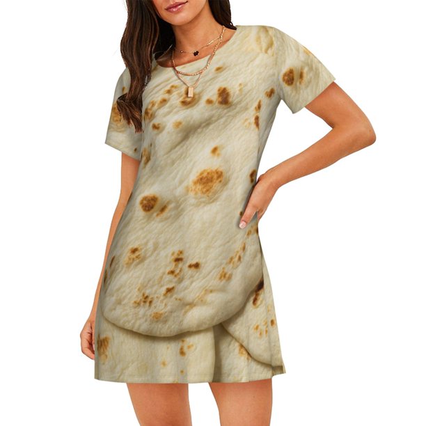 Disketp Taco Tortillas para Camisón Corto de Manga Corta para Mujeres, Camisón Cómodo con Escote Redondo, Bonito y Confortable