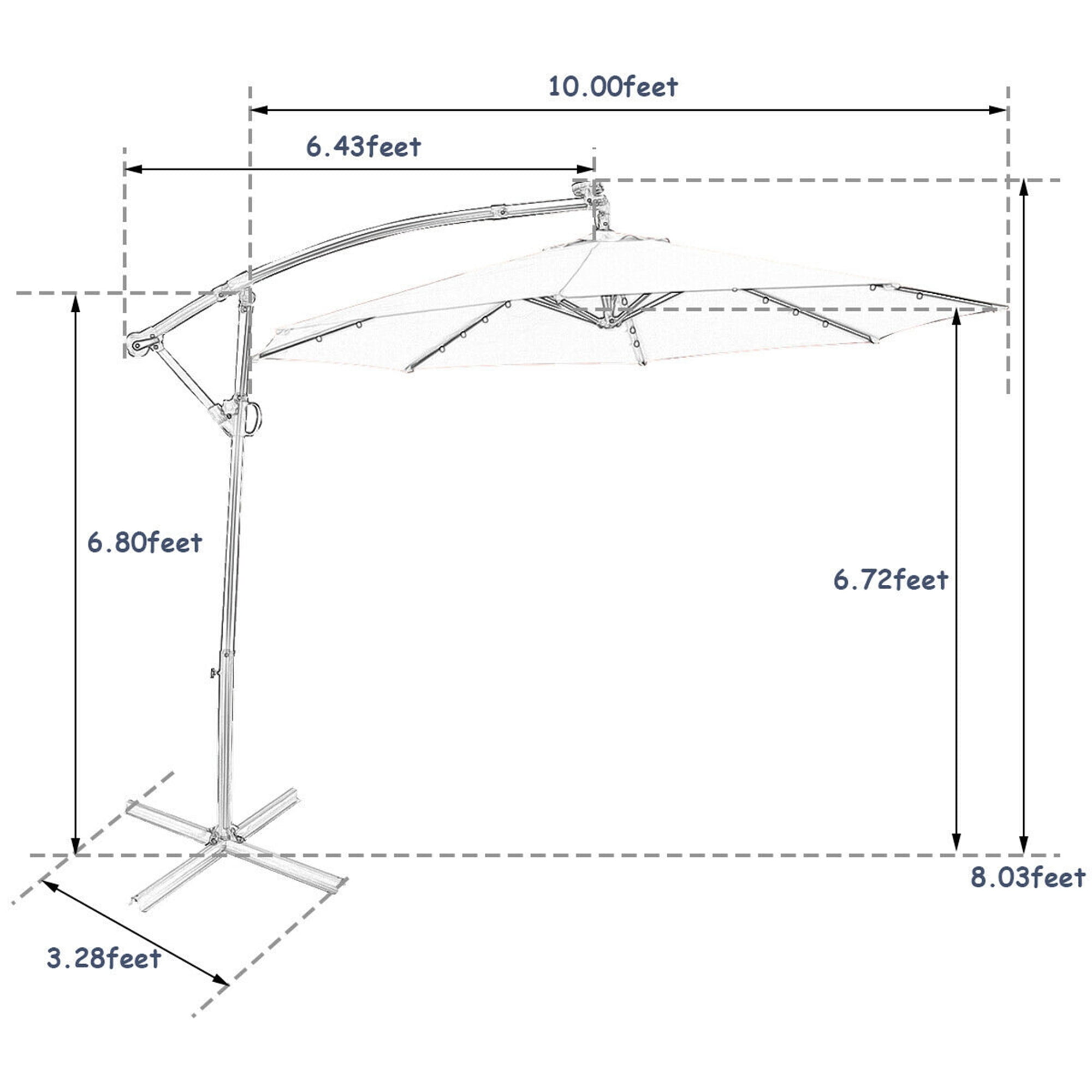 Gymax 10Ft Offset Hanging Umbrella Patio Outdoor w/ 32 Solar LED Lights Navy