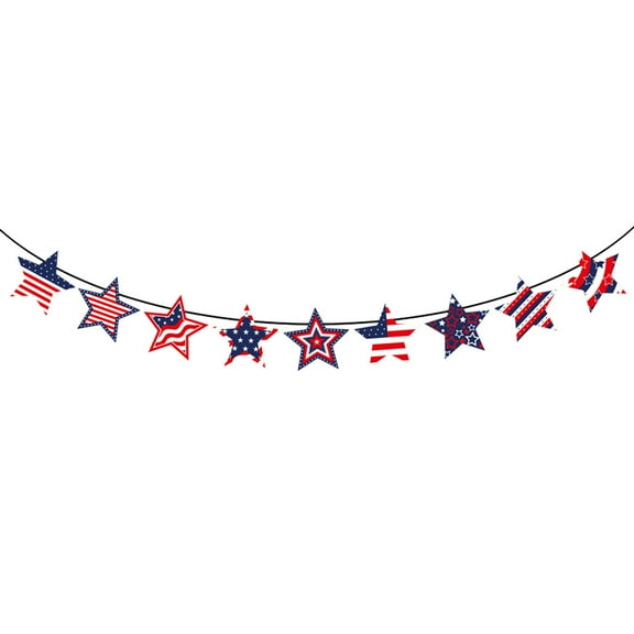 Nmdmisc Patriotic Star Garland Banner for 4th of July Decorations, Red White Blue Stars Bunting for Memorial Day, Veterans Day, Independence Day Decorations
