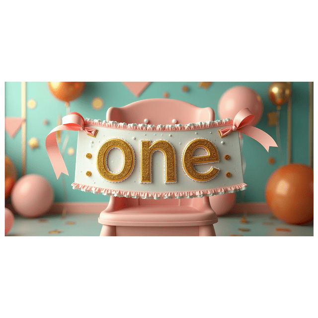 Glittery Gold One Banner for First Birthday Party, Party Decorations Backdrop Background Photography Props for Celebrations Photo Booth Decor