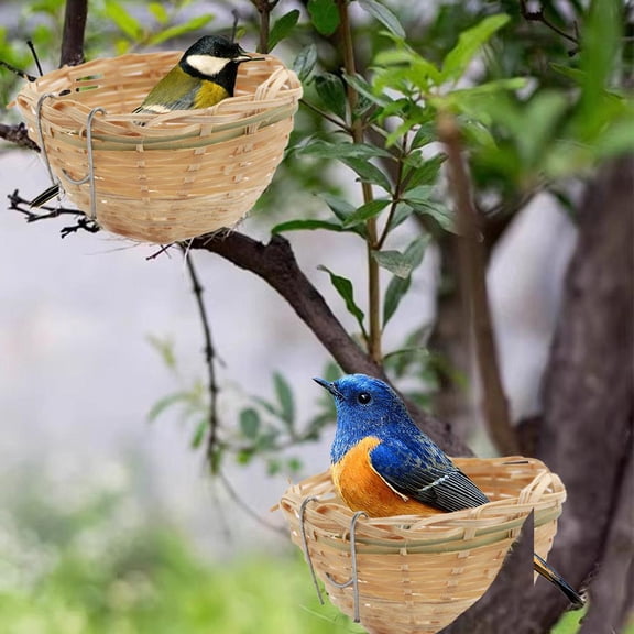 NOVELAR Traditional Woven Birdhouse, 4 Inch Long Bamboo Nest with Hanging Hook, Ventilated Design for Safe Bird Nesting, Attract Sparrows to Your Balcony or Tree Branch