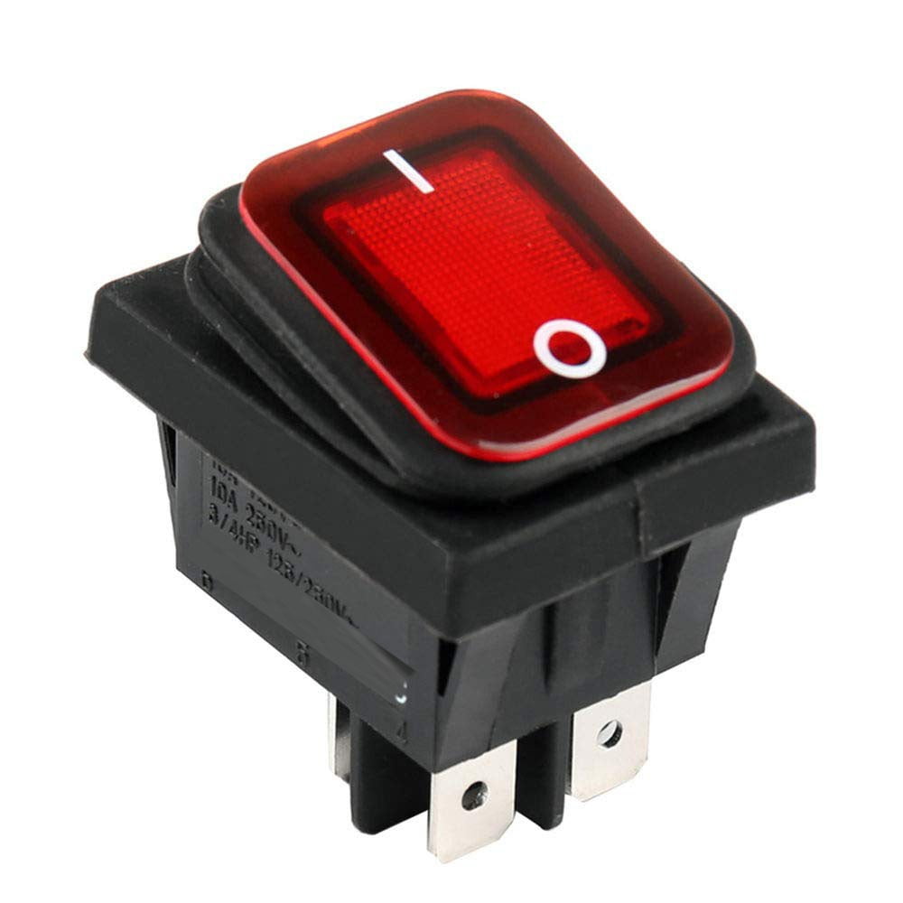 1Pc 2Position 4Pin ON-OFF High Current Red Case Rocker Switch DPST 22A/250VAC 