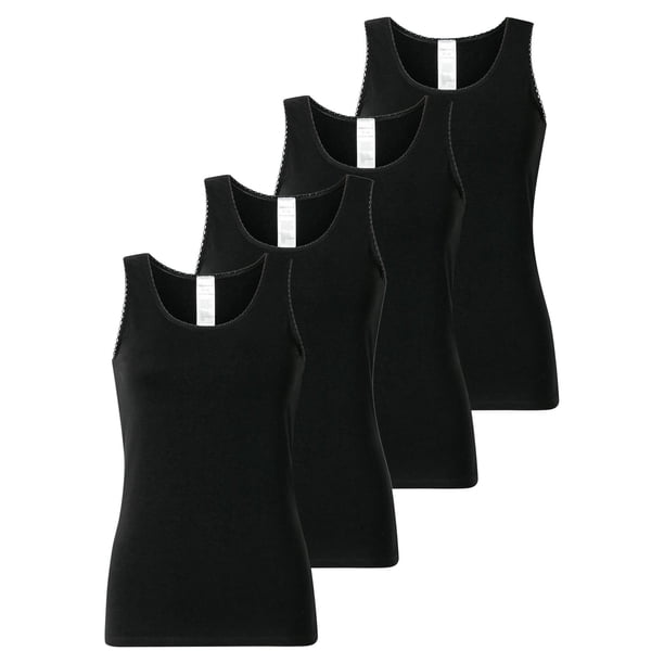 SCHIESSER Tops para mujer, pack de 4 - 4Pack Tops de tirantes, camiseta interior, algodón elástico, liso Negro M (Medium)
