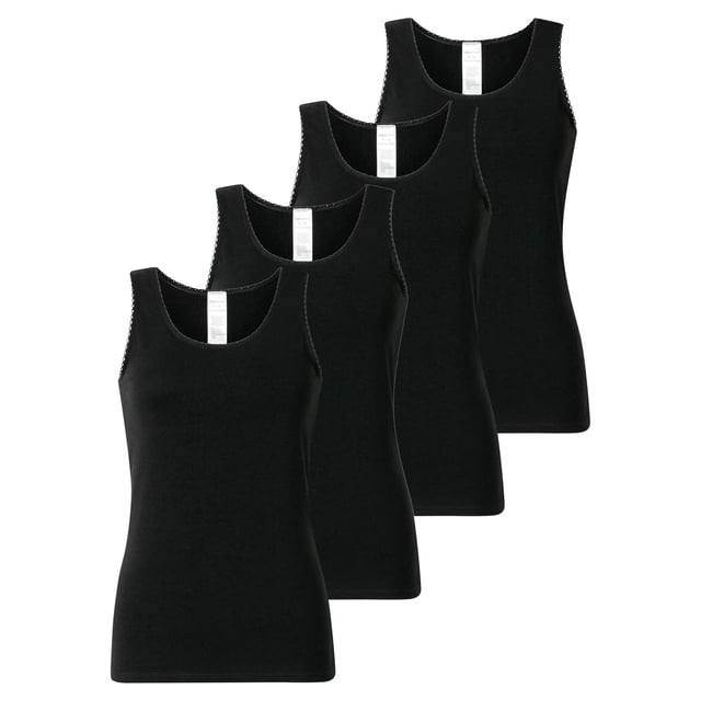 SCHIESSER Tops para mujer, pack de 4 - 4Pack Tops de tirantes, camiseta interior, algodón elástico, liso Negro S (Small)