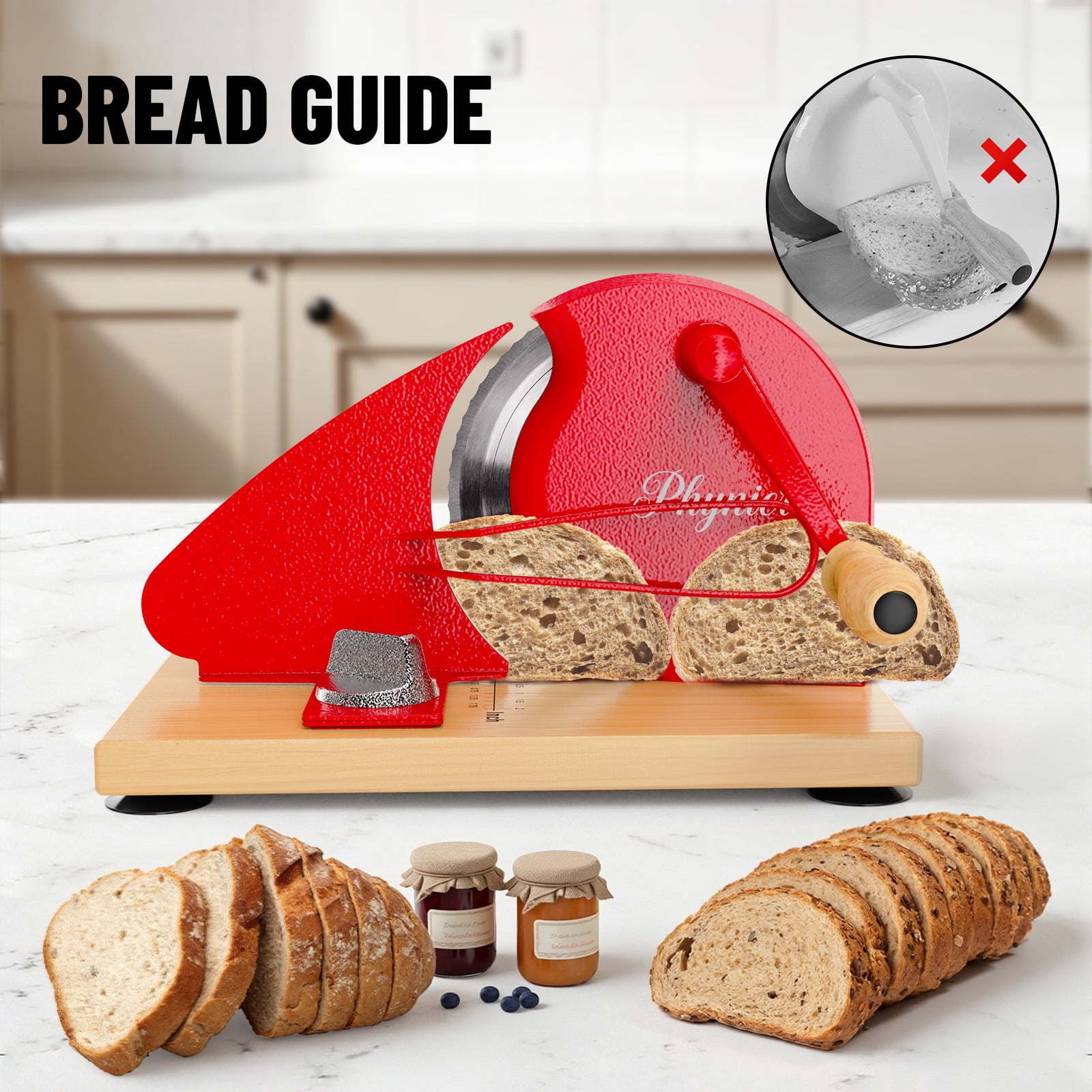 Upgrade Manual Bread Slicer for Homemade Bread, Sourdough Slicer with Hand Crank, Metal Guide Rail, Non-Slip Suction Base & Sharp Blade, Adjustable Thickness and Evenly Slicing
