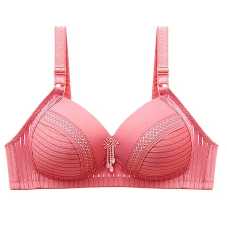

Womens Underwear Woman s Solid Fashion Bowknot Comfortable Hollow Out Bra No Rims Bra without rims gather large size mother underwear pink XXL shrimp red: 42/95BC