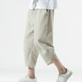 thumbnail image 2 of Kureaily Summer New Ice Silk Casual Pants Mens Fashion Cotton And Linen Harem Pants Retro Trend Mens Cropped Pants., 2 of 3