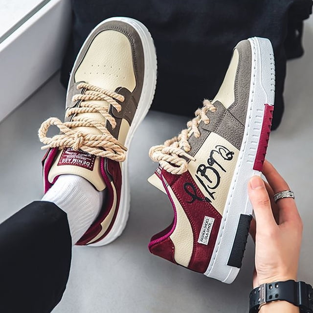 Zapatillas de deporte Zapatos casuales para hombre Cómodo cuero de PU Plano para otoño (43) Rojo Wdftyju Tenis De Mujer Tenis De Hombre
