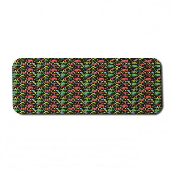 Leaves Computer Mouse Pad, Autumn Foliage Pattern with Various Types of Silhouette Leaves on Black Backdrop, Rectangle Non-Slip Rubber Mousepad Large, 31" x 12" Gaming Size, Multicolor, by Ambesonne