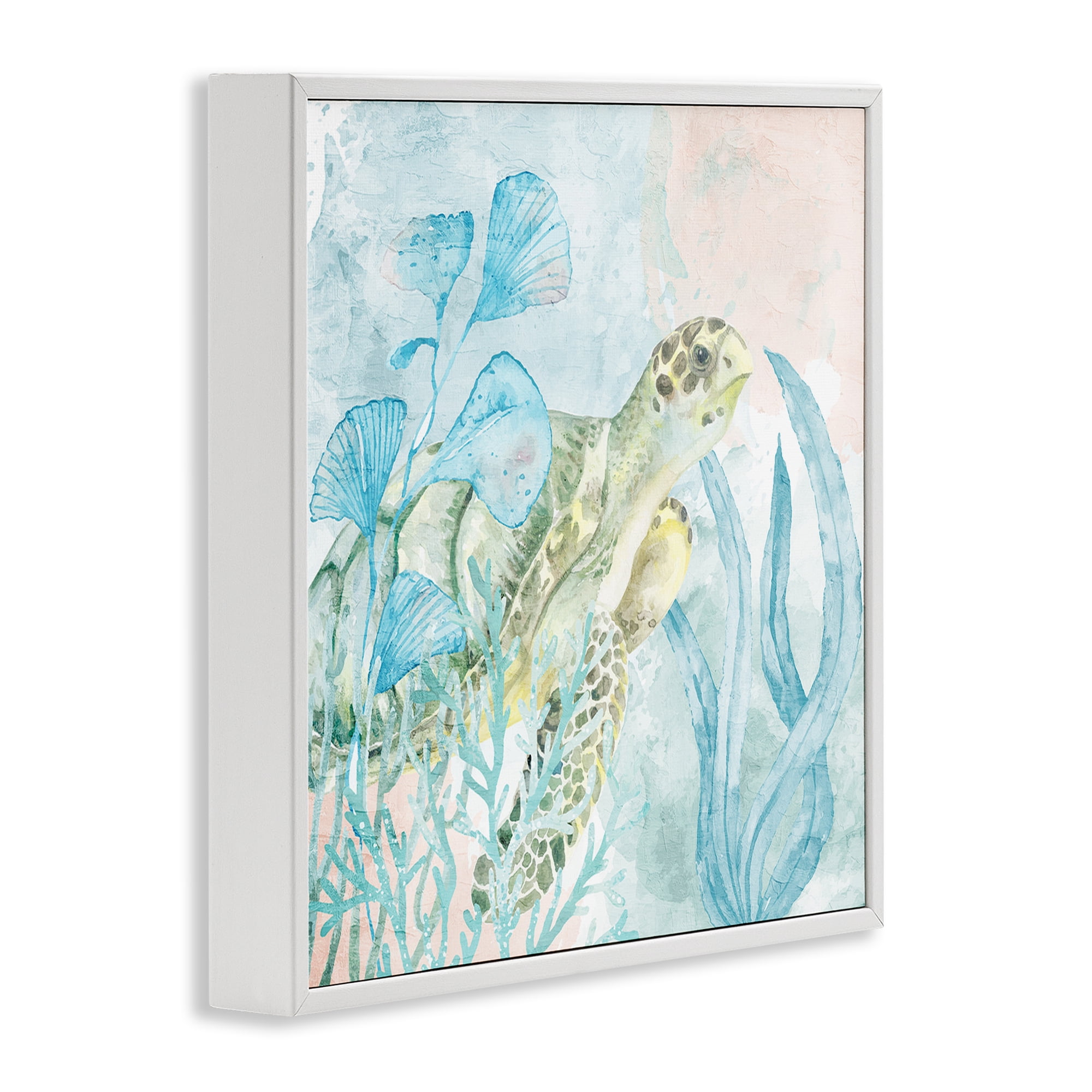Stupell Industries Sea Swim Turtle White Framed Giclee Art, design by Kim Allen