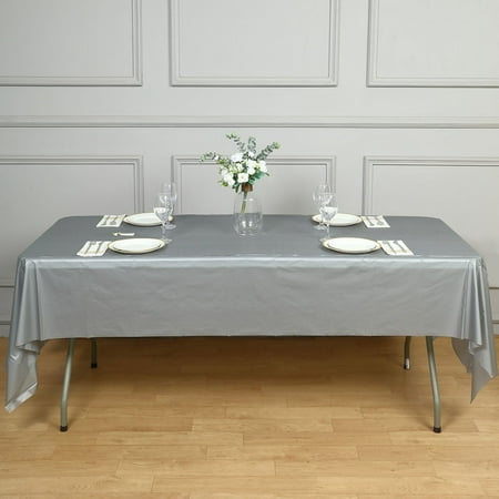 

Efavormart 54 x 108 Silver 10 Mil Thick Waterproof Tablecloth PVC Rectangle Disposable Tablecloth