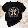 thumbnail image 6 of Jesus Is the Reason Christmas T‑Shirt, Coquette Gold Bow Cross Tee for Faithful Women, 6 of 8