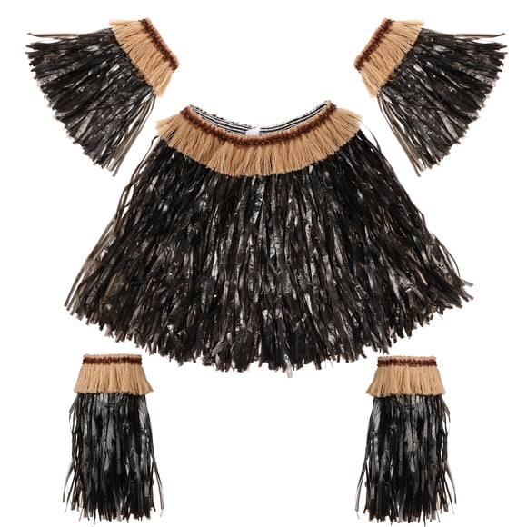 CIMAXIC Party 1 Set Hawaiian Outfit Hula Skirt Women Arm Leg Bands Luau Party Grass Skirt Party Decorations (Black),15.75"X11.81"X0.79"