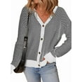 thumbnail image 1 of Cardigans Décontractés pour Femmes à devant Ouvert, Manches Longues, Tricot Épais Rayé, Chandails, Manteaux, Blanc G, 1 of 9