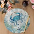 thumbnail image 3 of Teal Crabs Coastal Round 15 Inch Placemats Set of 6, Summer Beach Coral Nautical Ocean HeatResistant Non Slip Place Mats for Dining Table, Wipeable Braided Kitchen Table Mats for Housewarming, 3 of 9