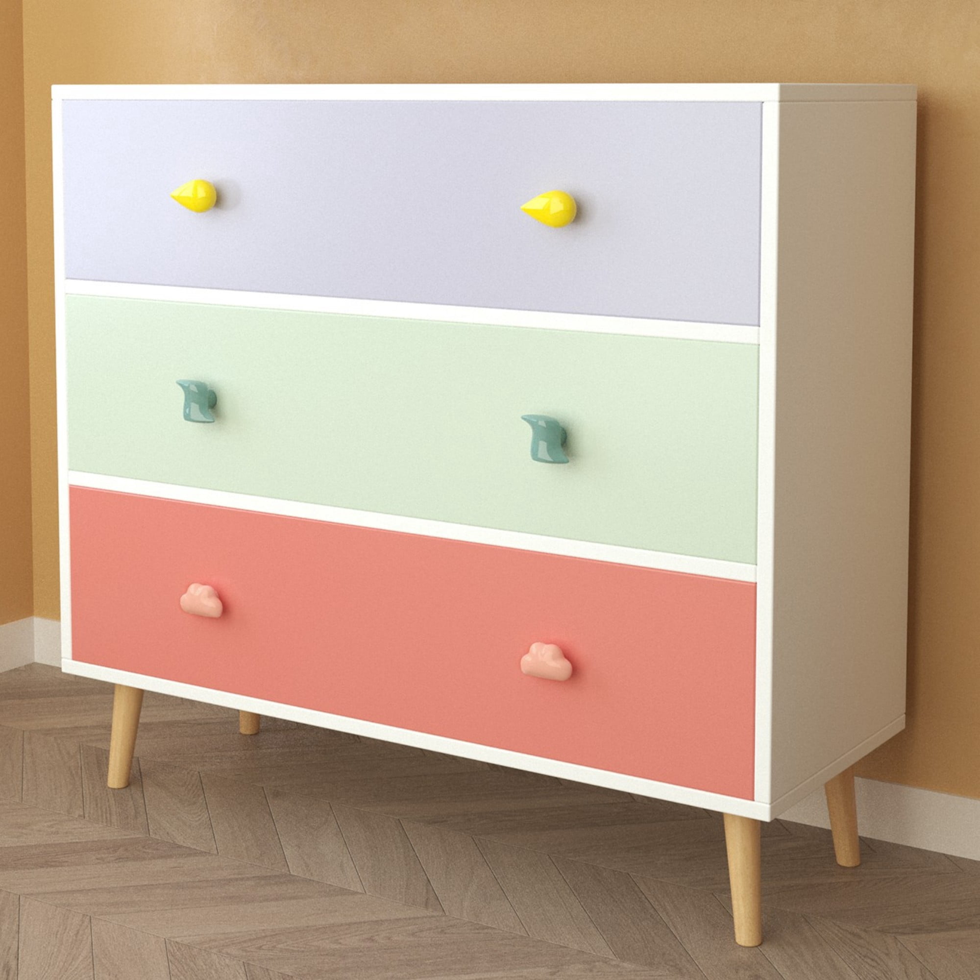 Jopath 3 Drawer Dresser Kids Nightstand Modern Wood Chest of Drawers or Living Room,Nursery,Bedroom,Colorful03