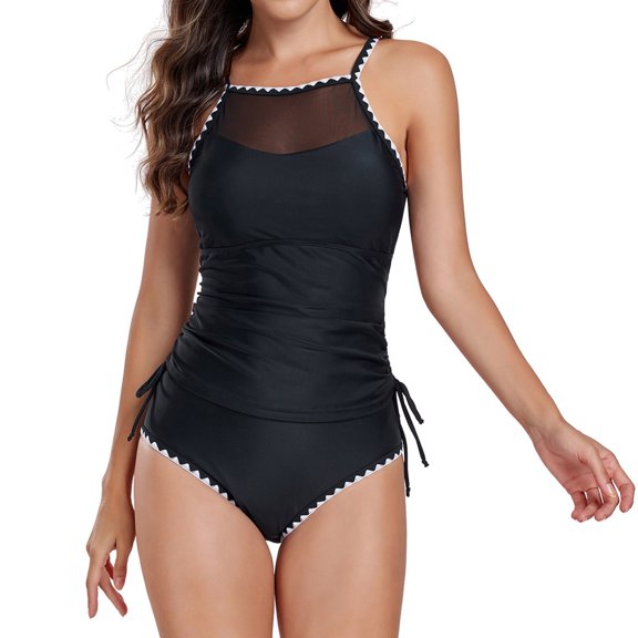 OSFVNOXV Swim Suits for Women 2025 ,Halter Black Tankini Top Sleeveless Camis Bodycon Bikini Bottom Swimwear Bathing Suits
