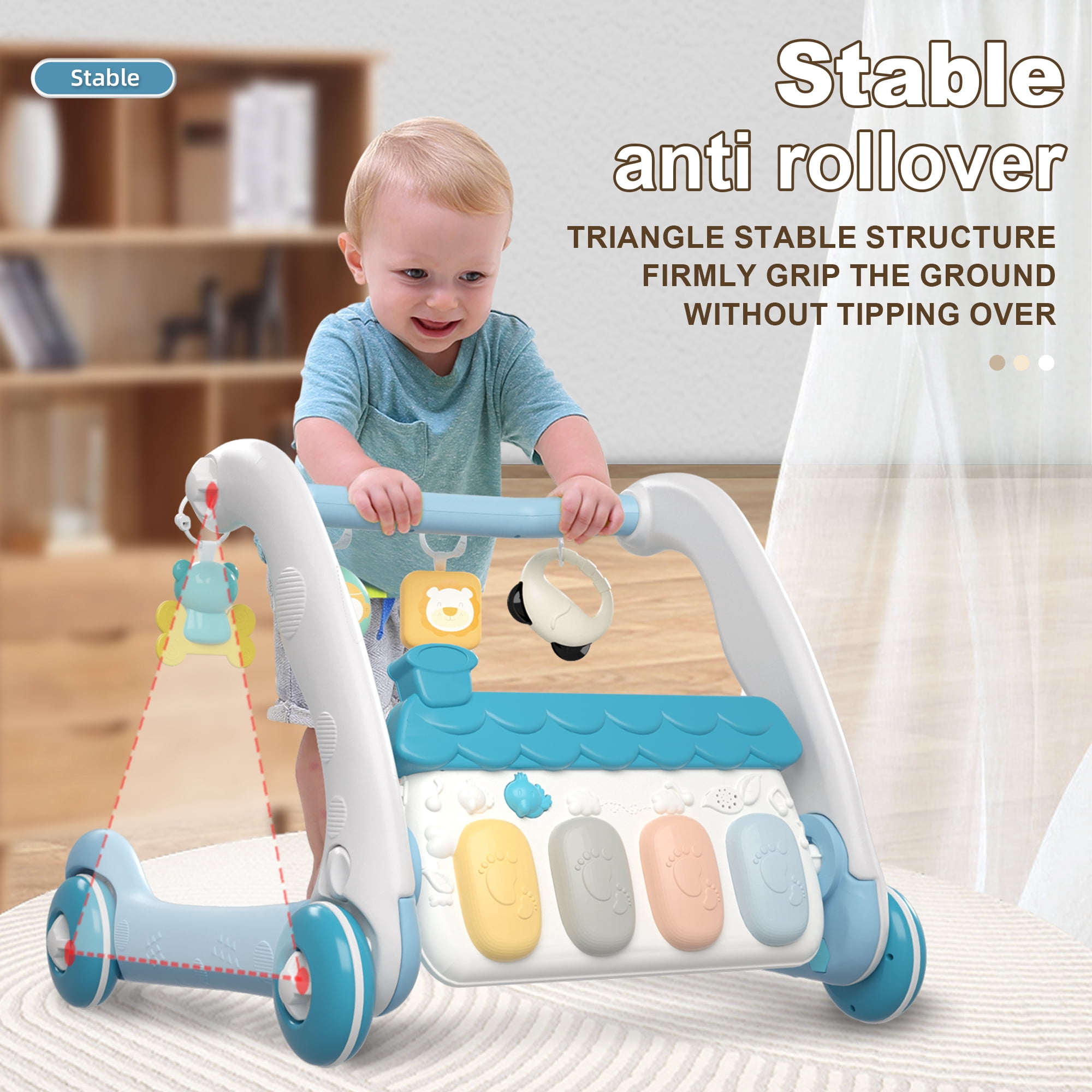 Baby Activity Gym Play Mat with Piano, Infant Tummy Time Mat with Hanging Toys, Music & Kick Piano
