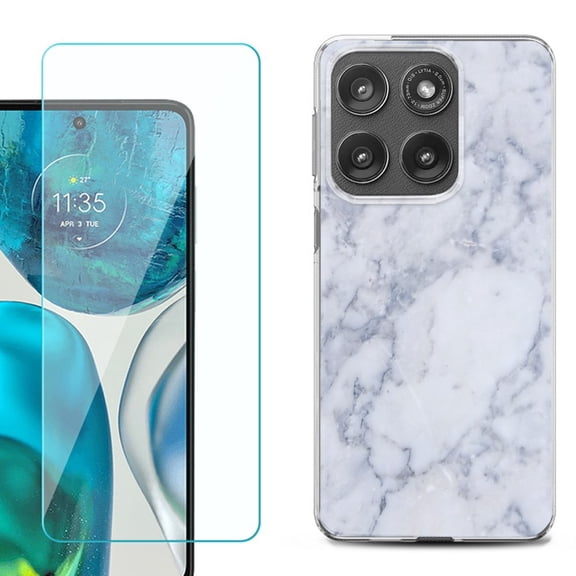 Shockproof Phone Case for Motorola Moto Edge 2026, by OneToughShield - Marble / Clouds