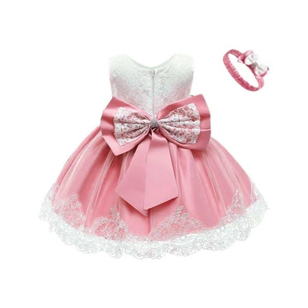 

B91xZ Girls Spring Dress Baby Girls Lace Bowknot Princess Wedding formal Tutu Dress+Headband Set Clothes Features Girl Dress Watermelon Red Sizes 6 Years
