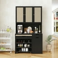 thumbnail image 2 of 69.29" Kitchen Pantry Storage Cabinet, Modern Buffet Cabinet with Kitchen Cart, Tall Kitchen Hutch Cabinet with Microwave Stand, Food Pantry Cabinet with 3 Rattan Doors and Adjustable Shelves , Black, 2 of 6