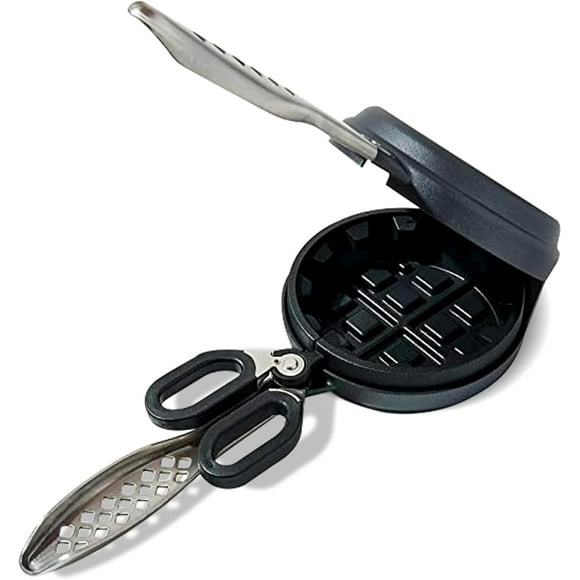 Cast Iron Stuffed Waffle Iron - Pre-Seasoned, 5" Dia, 2" Thick Round - Non-Stick Belgian Waffle Maker w/Heat-Resistant Handles – Classic Waffle Maker Compatible w/Gas, Electric, Induction & More