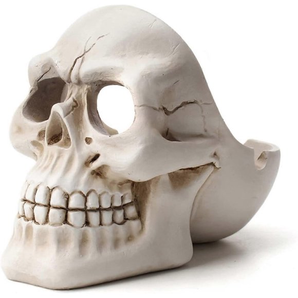 Resin Human Skull Ashtray Fit For Halloween Decorations Cigarette Tray Cigar Box Statue Ornament (Color : White)
