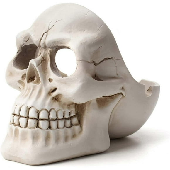 Resin Human Skull Ashtray Fit For Halloween Decorations Cigarette Tray Cigar Box Statue Ornament (Color : White)