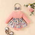 thumbnail image 3 of GYRATEDREAM Newborn Baby Girl Fall Winter Outfit Set Infant Toddler Floral Print Lace Trim Romper Dress Ruffles Long Sleeve Clothes with Bow Headband Pink for 0-18M, 3 of 8