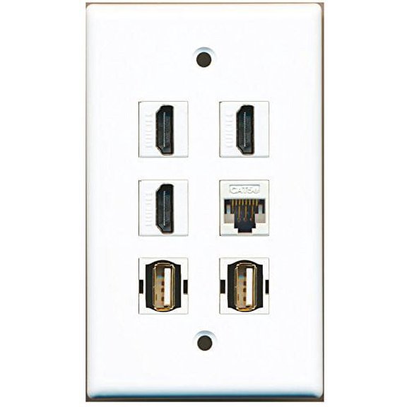 RiteAV - 3 HDMI 2 Port USB A-A 1 Port Cat5e Ethernet White Wall Plate