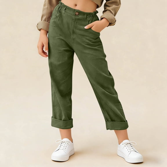Hurxie School Uniform Joggers for Boys and Girls Kids Elastic Waist Dress Pants for Toddler to Youth Army Green,5-6 Years