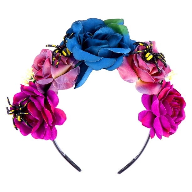 Diadema de flores del día de los muertos Diadema de corona de flores de araña de Halloween