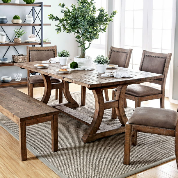 Furniture of America Sail Rustic Pine Solid Wood Dining Table 96-inch