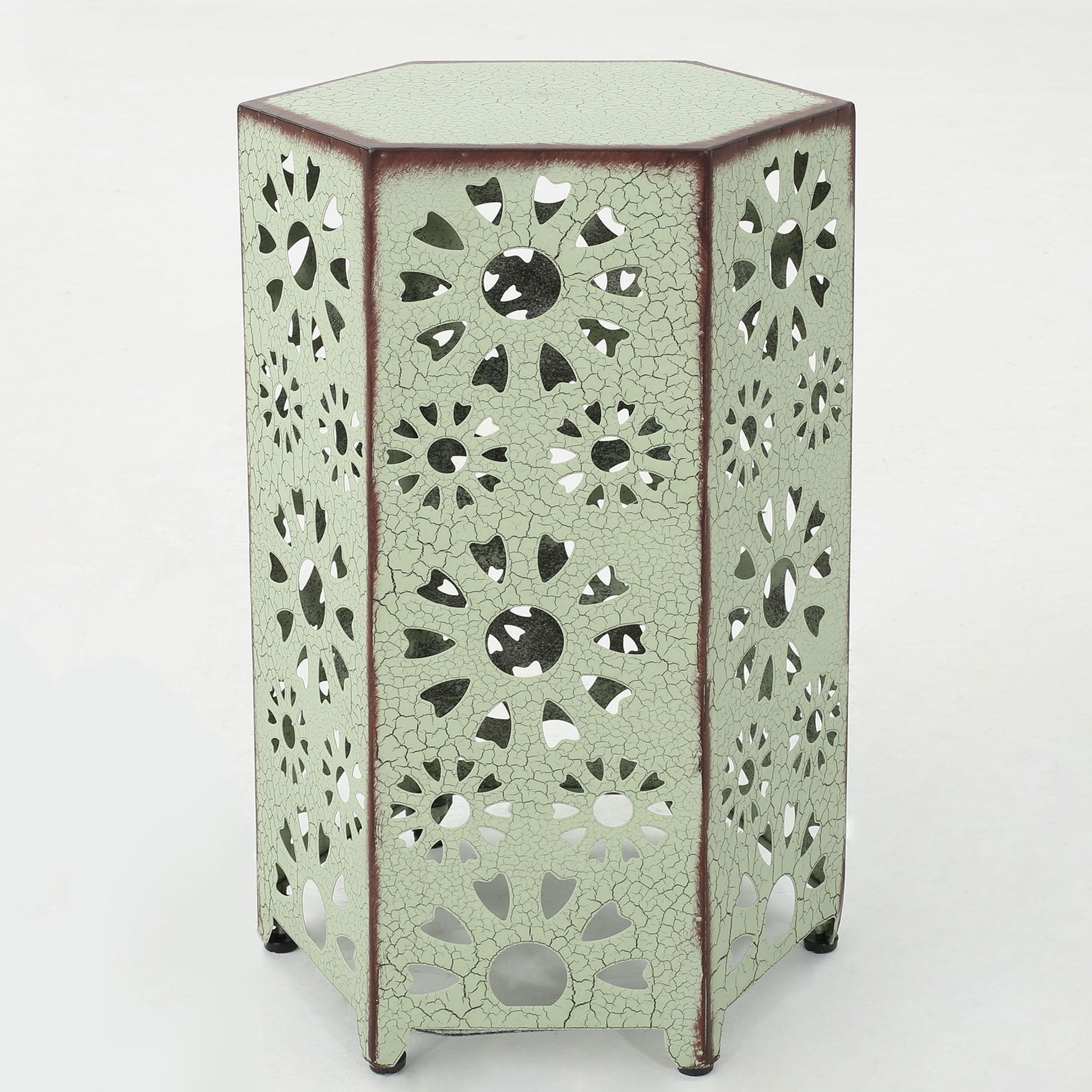 Marshall Outdoor 14 Inch Sunburst Iron Side Table, Green