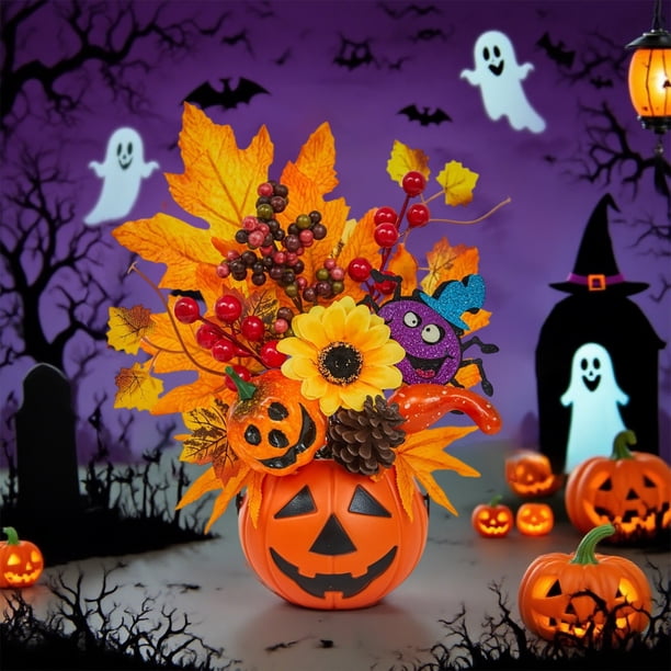 Calabaza de espuma para Halloween | Adorno de hoja de arce para la cosecha otoñal | Adorno de mesa de 30 cm | Calabaza artificial naranja ligera para Halloween, Acción de Gracias, decoración del