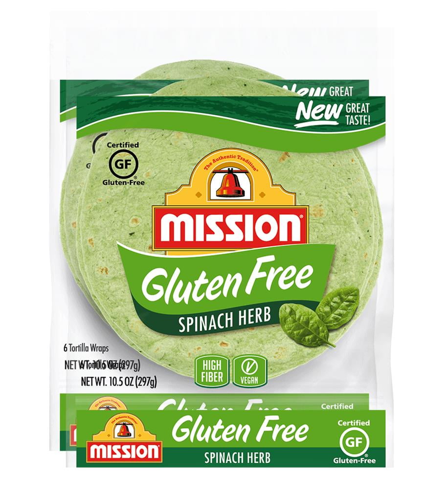 Mission Gluten Free Spinach Herb 8' Tortilla Wraps, Trans Fat Free, High Fiber, 10.5 oz. 6 Count - 2 Pack